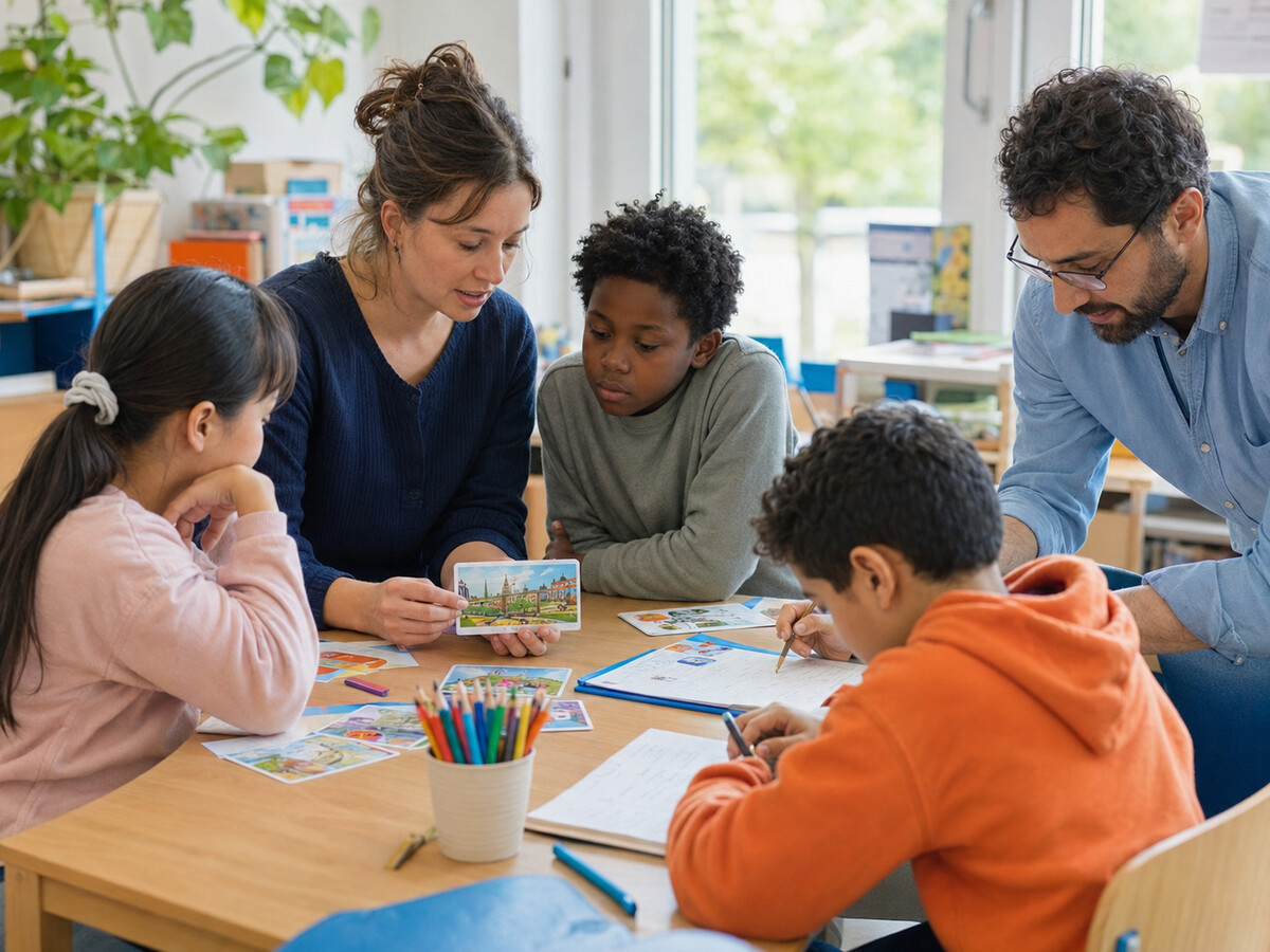 Onderwijsprofessional begeleidt een kind in de basisschoolleeftijd